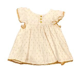 Oshkosh Genuine Kids Flowy Blouse White Sparkly Gold Accent Ruffle Sleeve Size 2